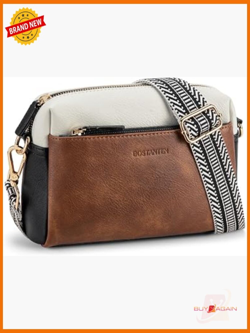 Triple Zip Crossbody Purse Vegan Leather Cell Phone Bag Guitar Strap
